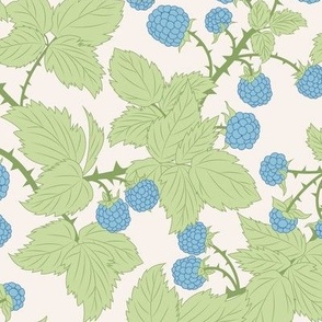 Small Vintage Blue Wild Berry  Brambles with Lime Green Leaves