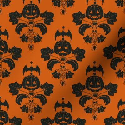 Jack O Lantern Damask Orange/Black