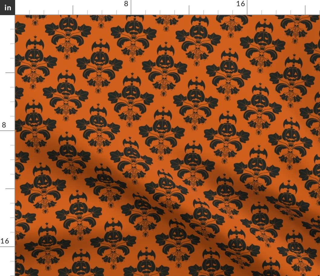 Jack O Lantern Damask Orange/Black