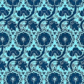 Decorative Italian Renaissance Textile Design - in Cerulean and Turquoise