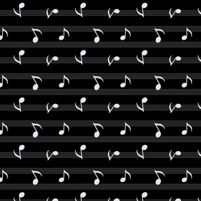 Music Notes with Staff-Black and White