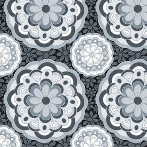 Retro Floral Cool Grey Reduced Scale