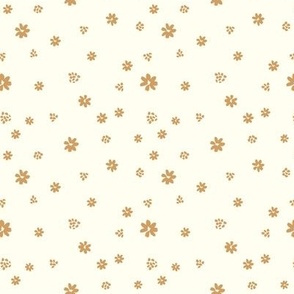 Sweet Pea Floral Scattered Flowers Mustard on Cream