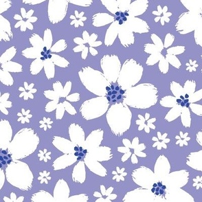 Sweet Pea Floral White Flowers on Purple Large