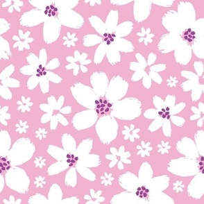 Sweet Pea Floral White Flowers on Pink Large