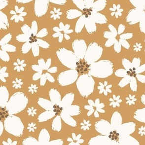 Sweet Pea Floral White Flowers on Mustard Large