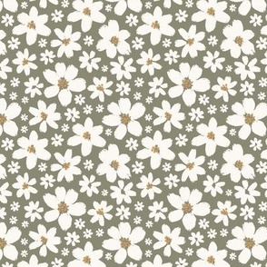 Sweet Pea Floral White Flowers on Olive Small