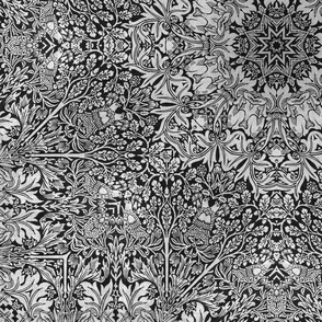 William Morris Inspired Vintage Flourish Pattern Tile Black And White