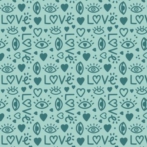 Valentines Love Hearts Green on Green