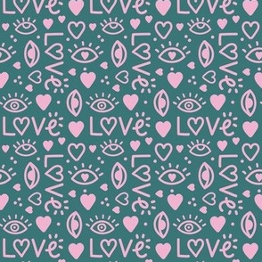 Valentines Love Hearts Pink on Green