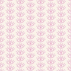 Valentines Evil Eye Hearts Pink on Peach. Perfect for a bold wallpaper project, child's room or play area.