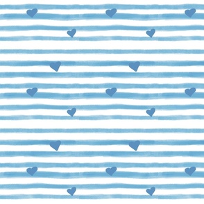 Blue Watercolor Stripes & Hearts