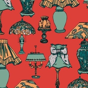 Ornamental lamps and lampshades_wallpaper for your living room_mint and vermilion.
