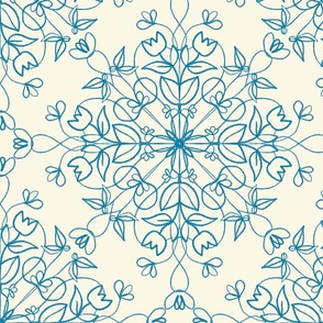 Elegant Minimalist Tulip Tile: Azure & Cream Floral Design