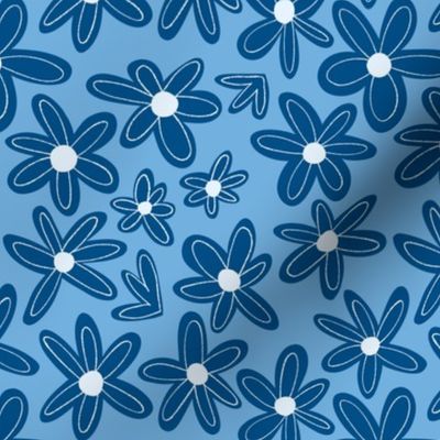 Retro flowers blue white