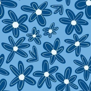 Retro flowers blue white