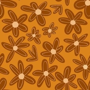 Retro flowers mustard orange brown 