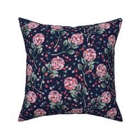 Hydrangea romantic floral watercolor Red navy Small