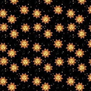 Vintage mystic happy sun - modernist smiley sunny day and stars on black night SMALL