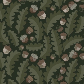 Oak leaves Acorn Earth Tones Green