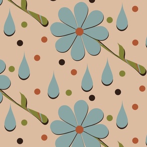 (L) Simple Baby Blue Flowers Raindrops Polka Dots