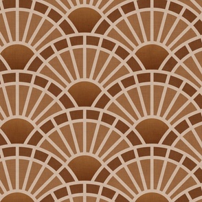 Serene Sunshine- Scalloped Sun- Geometric Art Deco- Earth Tone- Brown- Copper- Caramel- Beige- Summer- Fall- Autumn- Jumbo- Extra Large Wallpaper