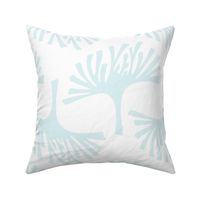 acqua and white abstract leaves - block print botanical - pool leaves fabric and wallpaper