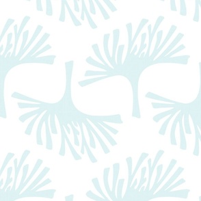 acqua and white abstract leaves - block print botanical - pool leaves fabric and wallpaper