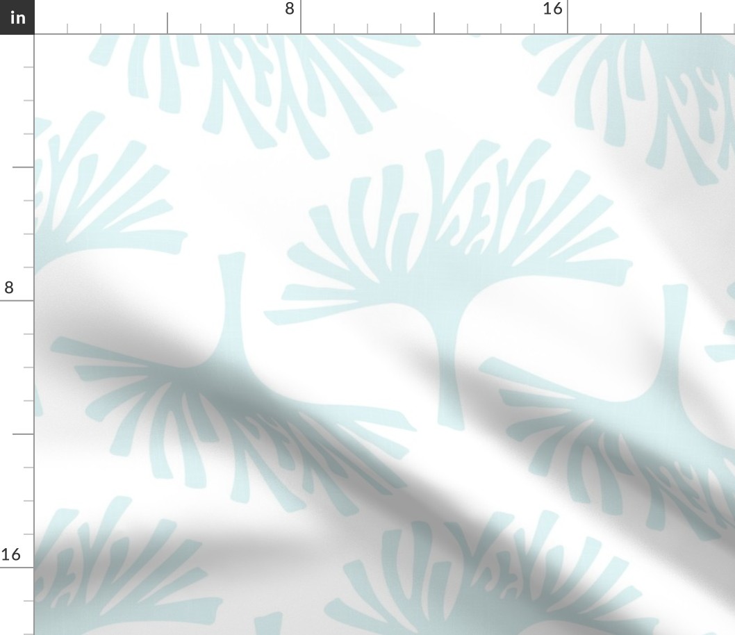 acqua and white abstract leaves - block print botanical - pool leaves fabric and wallpaper