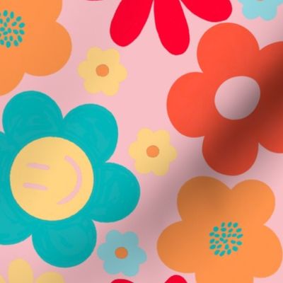 Retro Pink Happy Flower Power