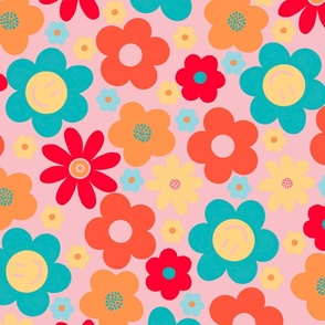 Retro Pink Happy Flower Power