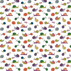 small - snails in rainbow on white