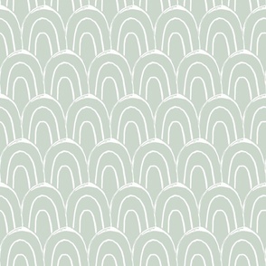 Block Print Scallop Pattern in Soft Sage Green - Large Scale