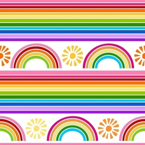 Large Scale Color Your World Rainbow Stripes and Sunshine on White