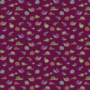 small - snails in rainbow on wine red