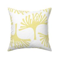 Buttercup and white abstract leaves - block print botanical - yellow leaves fabric and wallpaper