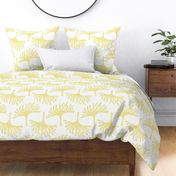 Buttercup and white abstract leaves - block print botanical - yellow leaves fabric and wallpaper