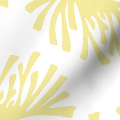 Buttercup and white abstract leaves - block print botanical - yellow leaves fabric and wallpaper