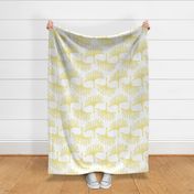 Buttercup and white abstract leaves - block print botanical - yellow leaves fabric and wallpaper