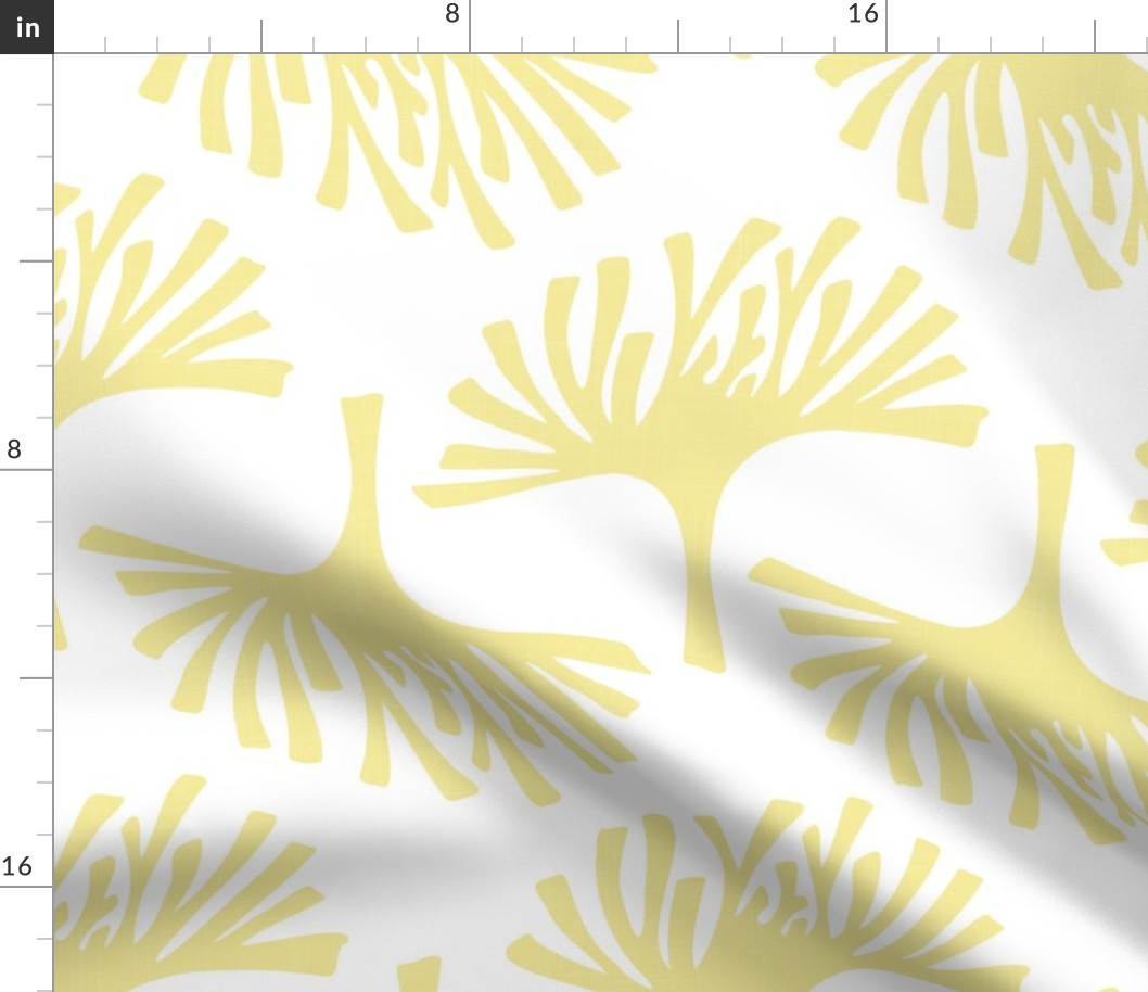 Buttercup and white abstract leaves - block print botanical - yellow leaves fabric and wallpaper