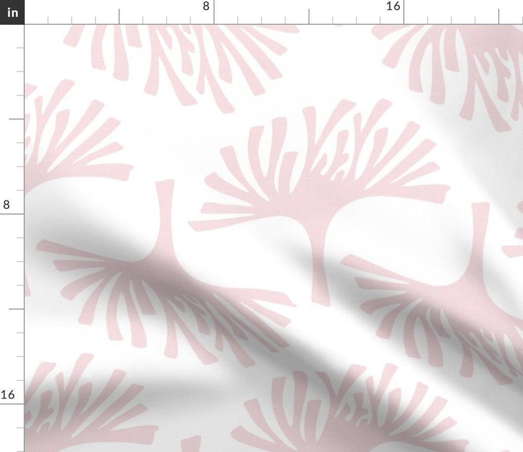 cotton candy and white abstract leaves - block print botanical - pink leaves fabric and wallpaper