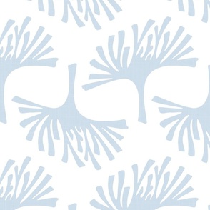 fog and white abstract leaves - block print botanical - blue leaves fabric and wallpaper