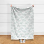 sea glass and white abstract leaves - block print botanical - green leaves fabric and wallpaper