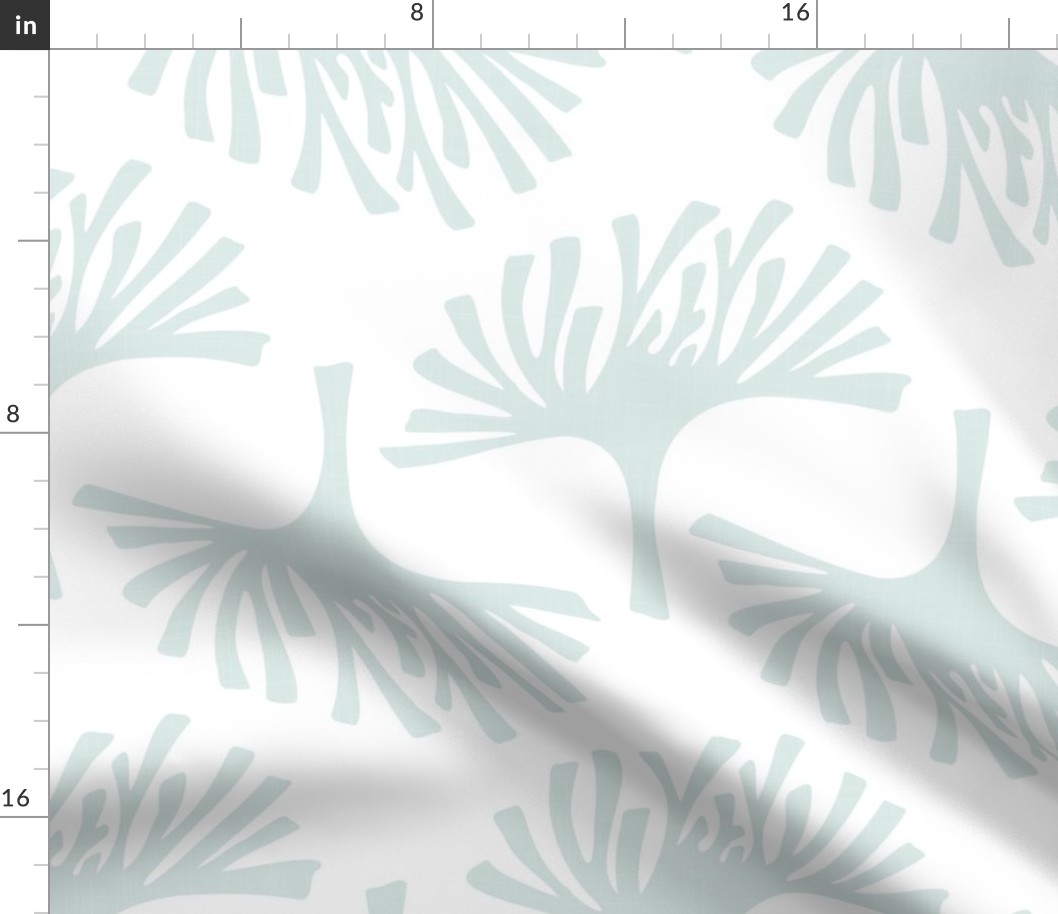 sea glass and white abstract leaves - block print botanical - green leaves fabric and wallpaper