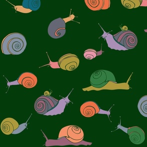 large - snails in rainbow on dark green