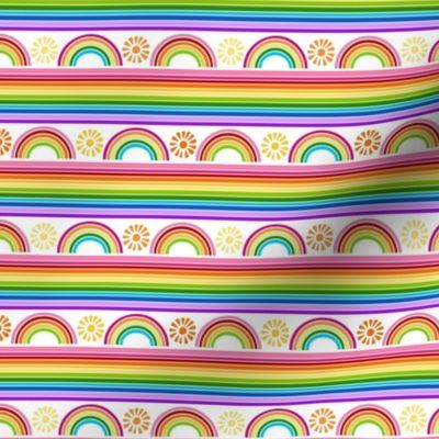 Small Scale Color Your World Rainbow Stripes and Sunshine on White
