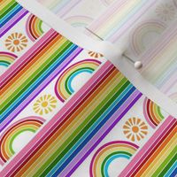 Small Scale Color Your World Rainbow Stripes and Sunshine on White