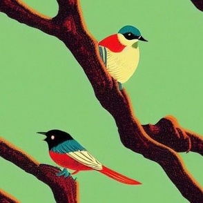 cartoon birds on a green background