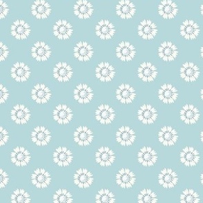 White flowers on blue, floral polka dot, large scale