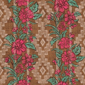 Southwest Floral Stripe - extra large - pink, teal, and earth tones